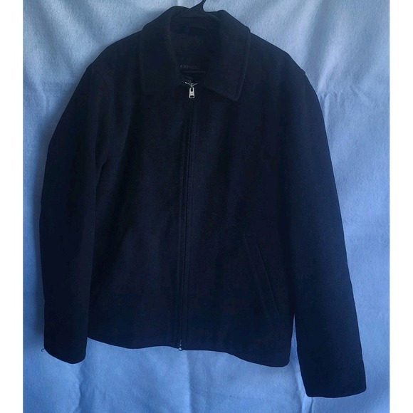 mens‎ express wool blend heavy black coat medium quilted lining - Picture 1 of 8